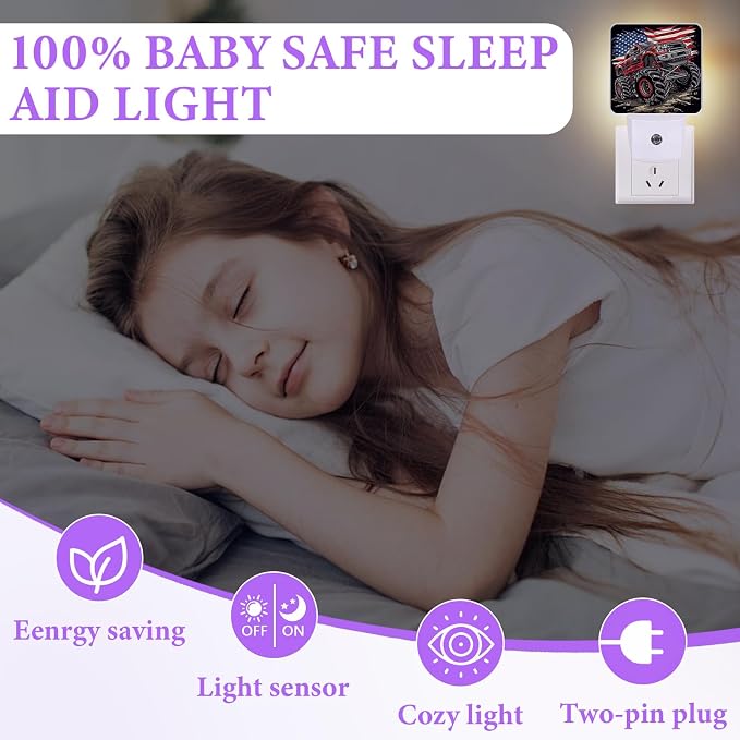 Monster Truck Night Light,Funny Plug-in Night Lights with Dusk-to-Dawn Sensor for Bedroom,Bathroom and Living Room Sleep Friendly lamp 0.5w