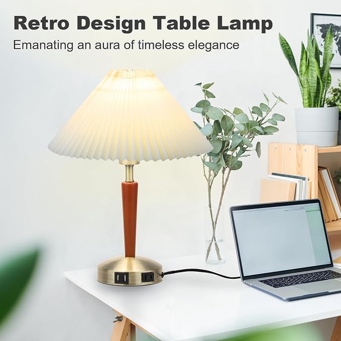 Touch Bedside Table Lamp - Modern Small Lamp for Bedroom Living Room Nightstand, Desk lamp with Fabric Lamp Shade, Warm LED Bulb, 3 Way Dimmable, Simple Design Mother's Day Gifts (Brown)