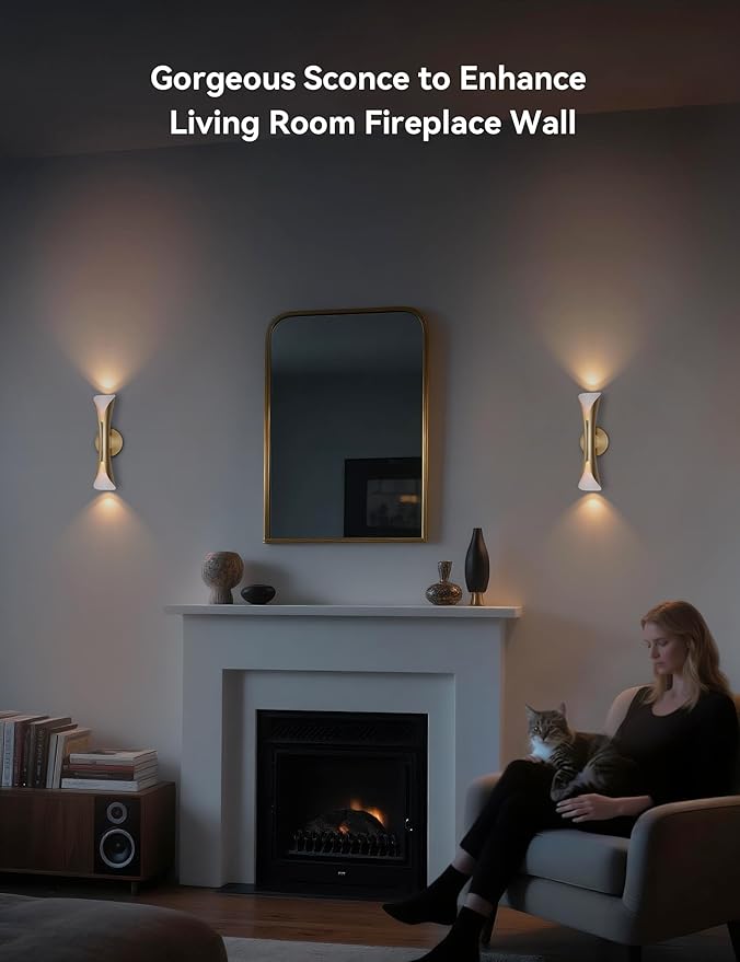 Tubicen Gold Wall Sconce Hardwired Elegant Modern Movie Theater Sconces Lighting Up Down Indoor 15.7" H Dimmable Decorative Accent Wall Lights for Living Room Bedroom Hallway Stairway