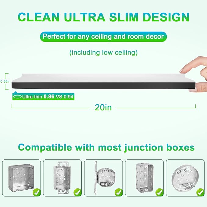 20 Inch Large LED Flush Mount Ceiling Lights, 35W 4200 LM LED Ceiling Light Fixtures, 2700K/3000K/4000K/5000K/6500K Selectable, Ultra Thin Black Panel Lights for Bedroom, Laundry, Bathroom, 1-Pack