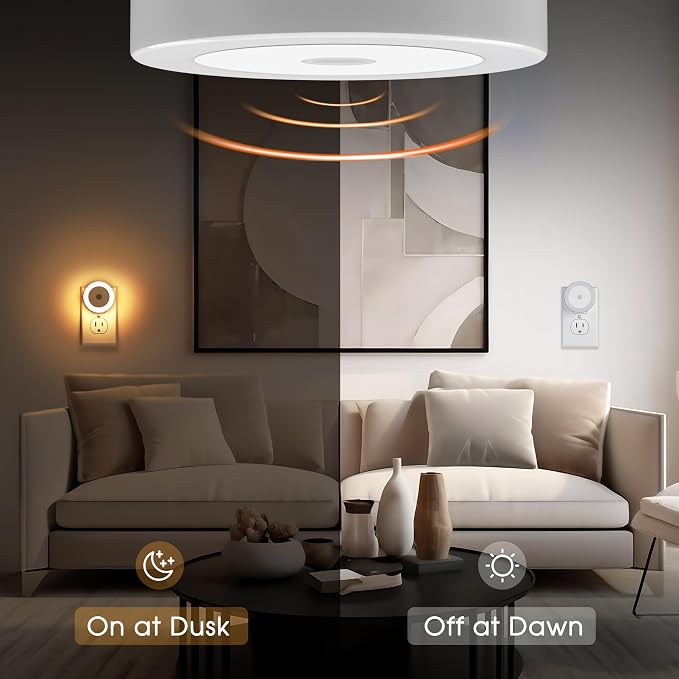 LED Night Lights Plug into Wall [2 Pack] Light Sensors | Night Light for Kids Room, Baby Night Light, Bathroom NightLights, Stair Lights, Hallway Light, Warm White