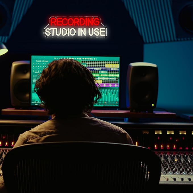 Recording Studio In Use Neon Sign, Vintage Lighted Sign, Dimmable Music Entertainment Room Led Neon Light Sign for Recording Studio Music Studio Audiophile LED Sign Gifts(16.5 * 5.5in)