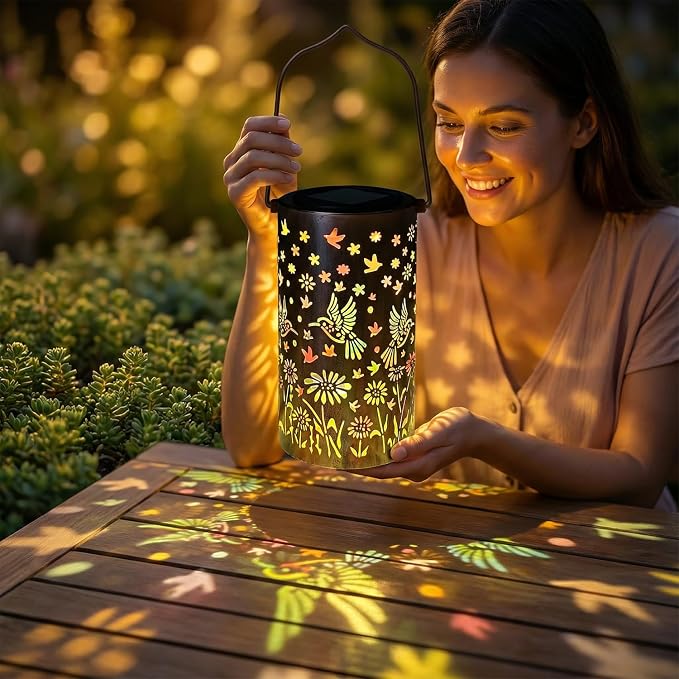 Hummingbird Mmulticolor Solar Lanterns for Outdoor Indoor, Colorful Garden Decor Gifts for Women Mom Grandma Hanging Solar Lights Metal Solar Decoration Outside for Yard, Patio, Backyard, Porch