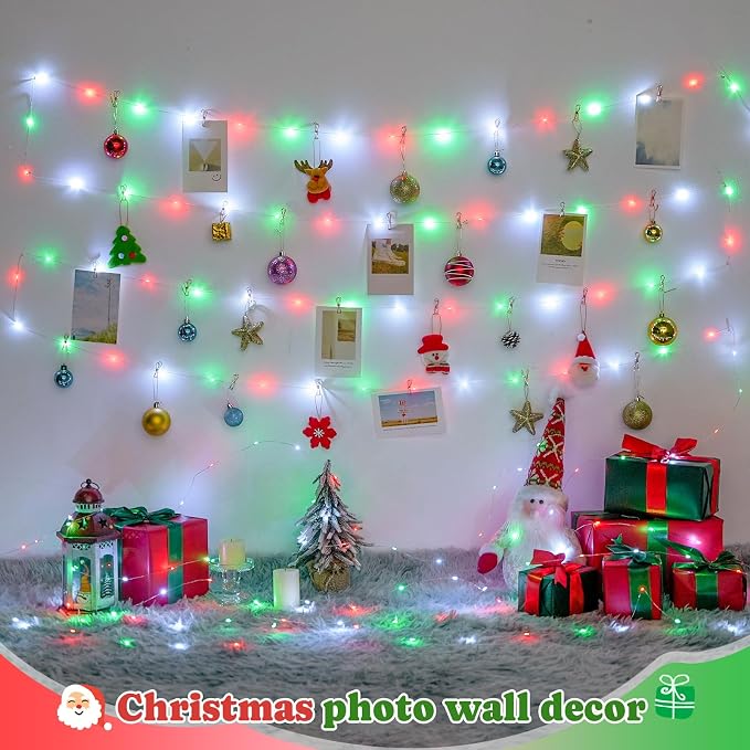 JMEXSUSS 200 LED Red White Green Fairy Lights Plug in | 8 Modes Christmas Fairy Lights Indoor Outdoor with Wheel, 66 ft Remote Control Twinkle Lights for Christmas