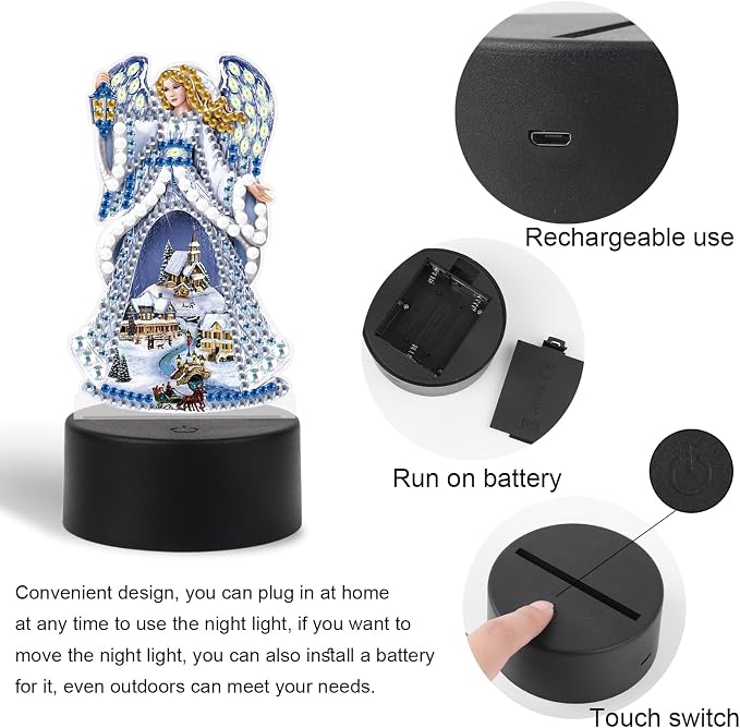 JISHSHAY Diamond Painting Night Light Diamond Art Table Lamps Gem Art LED Lights Gem Painting Desk Lamp Mosaic Kits for Adults DIY Kits for Adults Paint by Numbers Madonna Virgin Mary