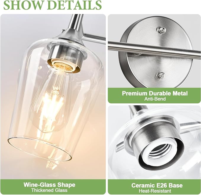 MOKATNG 2-Light Bathroom Light Fixtures, Brushed Nickel Vanity Lights for Bathroom with Clear Glass, Bathroom Lighting Fixtures Over Mirror, Modern Wall lamp for Cabinet Hallway