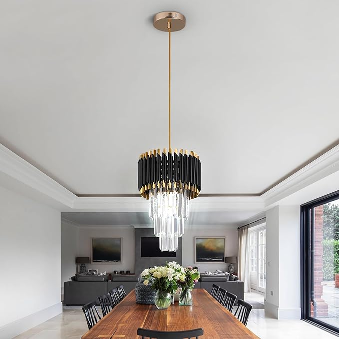 Crystal Chandelier Gold Pendant Light Fixtures Modern Round Crystal Pendant Light for Kitchen Island D9'' Luxury Hanging Light for Dining Room LED Light with Bulb for Bedroom Living Room