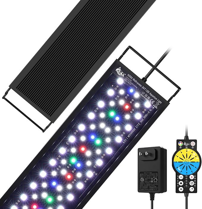 AQQA LED Aquariums Light Full Spectrum for 12-18 inch, Fish Tank Light | with Timer for Freshwater and Plants Growth, 24/7 Lighting Cycle, 9 Color Modes & 10-Level Brightness, 22W Black