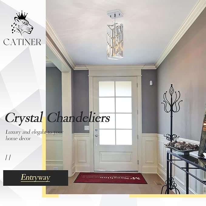 CATINER Chrome Crystal Pendant Light, Mini Hanging Light, E26 | Chrome crystal pendant light with adjustable 70.8" cord, E26 base, dimmable, ideal for kitchen island lighting