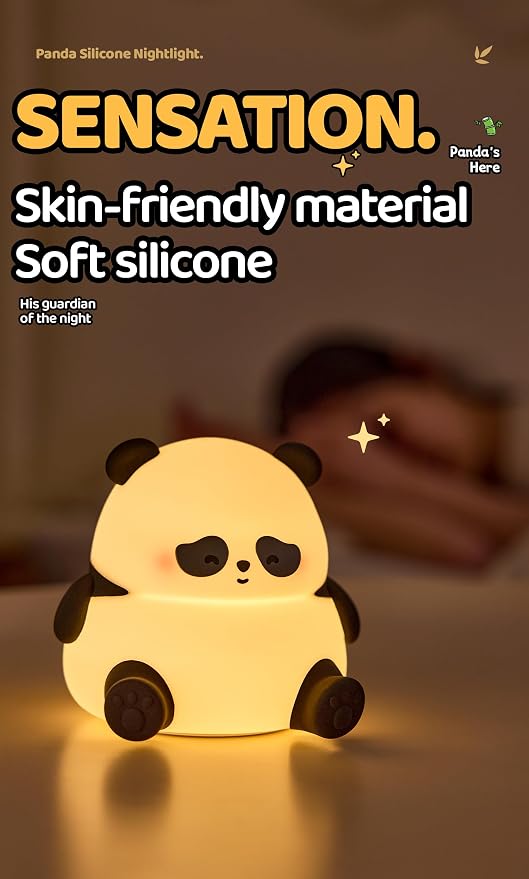 Cute Panda Lamp, Squishy Sleepy Panda Night Light Novelty Animal Lamp, 3 Level Dimmable Nursery Nightlight with Timer, Silicone Touch Night Light Fun Gifts for Kids Boys Girls