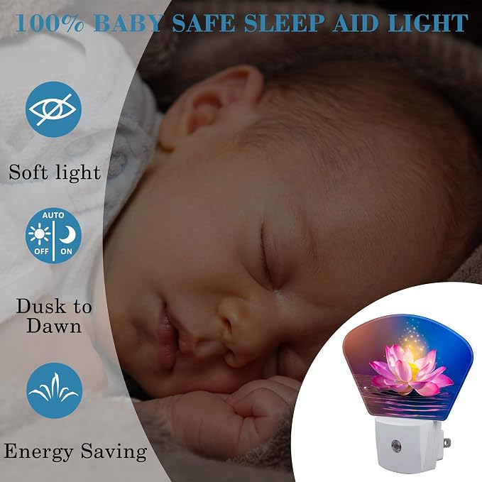 Magic Pink Lotus Flower Night Light, Magic Flowers Nightlight Plug into Wall with Dusk to Dawn Sensor for Kid Girls Boys Women Men Bedroom, Hallway, Kitchen, Bathroom, Stairs Decor