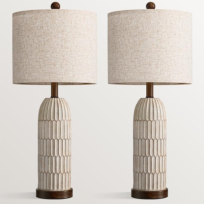 26" Bedside Table Lamps Set of 2, Farmhouse Lamp with USB,Dark Brown | Vintage Nightstand Lamp for Bedroom, Retro Design, Home decor for living Room, Nursery, Home Office, End Side table, Hallway