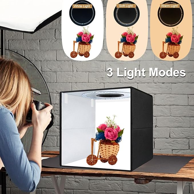 16 Inch Photo Light Box, CRI>90 Photography Shooting Tent with 224 LED Beads Dimmable 3200K-6500K, 6 Color Backdrops Portable Product Photography Studio