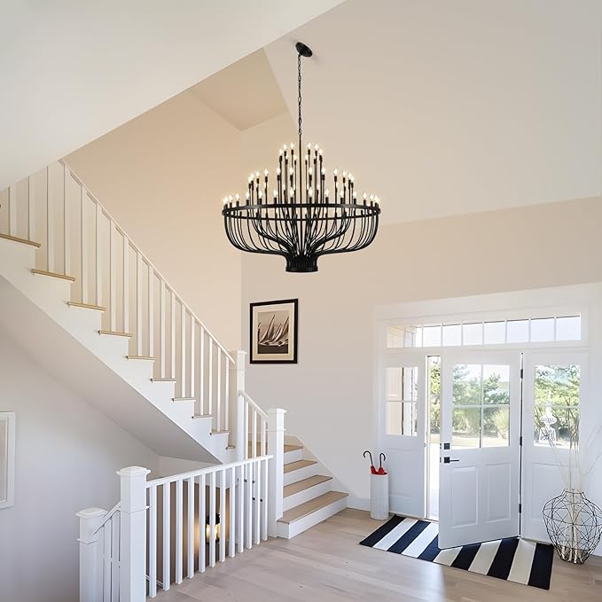 Extra Large Chandeliers for High Ceilings, Black Wagon Wheel Chandelier 72 Light 60In, Farmhouse Large Foyer Chandelier 3-Tier for Foye Entryway Staircase Living Dining Room