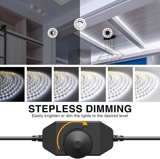 Onforu LED Strip Lights,39.37ft 6000K Dimmable Daylight White Tape Light,12m 720 LEDs 2835 Flexible Ribbon Mirror Light, 12V Adhesive Rope Lights for Kitchen, Under Cabinet, Bedroom