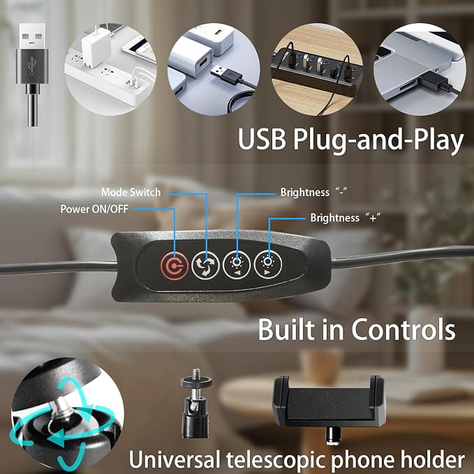 10" Desk Ring Light with Stable Tripod & Phone Holder, 120 LEDs 5-Color 10-Level Dimmable, Wireless Bluetooth Remote, Phone Selfie Light for Desk/Zoom/YouTube/TikTok