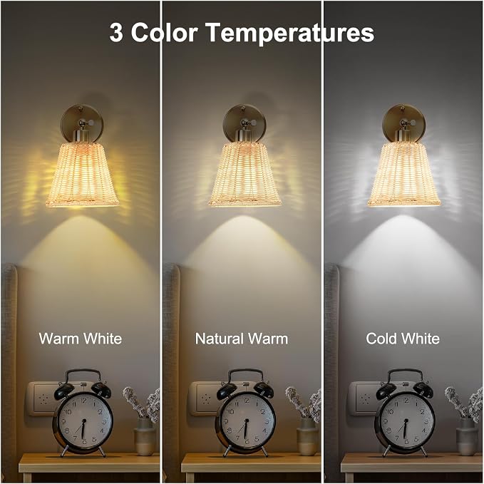Frideko Rattan Rechargeable Battery Operated Wall Sconces Set of Two with Remote, 3 Colors Dimmable Wireless Wall Light, 5200mAh Indoor Wall Lamp with 4 Timer, Boho Sconces Wall Lighting for Bedroom