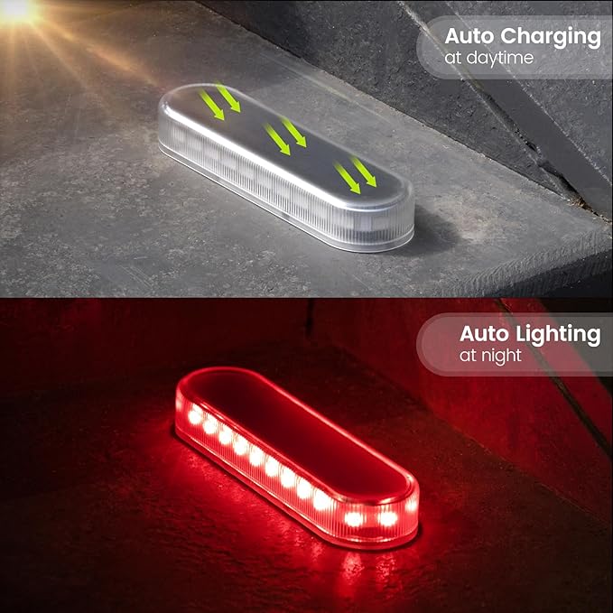 Honalia Solar Dock Driveway Lights Outdoor, RGB Color Changing Solar Powered Waterproof, Driveway Markers Concrete Step Lights for Deck Stairs Dock Runway 4 Pack