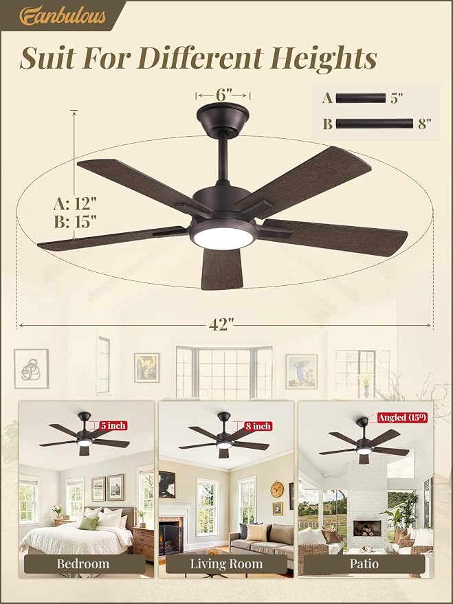 Fanbulous 42 Inch Oil Bronze Ceiling Fan with Light, Remote & APP Control | Stepless CCT & Dimmable Light, 20W LED Ceiling Fans, 6 Speeds, Reversible Quiet DC Motor, for Bedroom Living Room Apartment