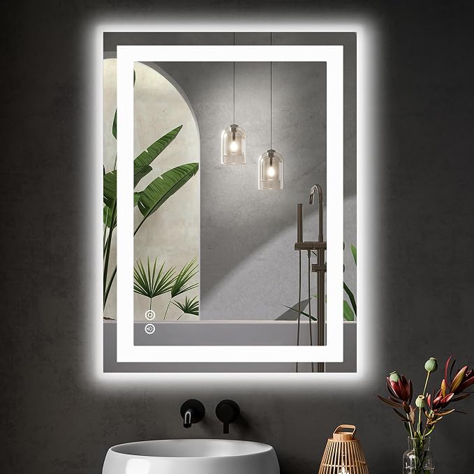 DUMOS 28.1"x36.1" LED Bathroom Mirror, Bathroom Vanity Mirror | Smart Anti-Fog, Front Light and Backlit, 3 Color Temperatures, Dimmable, Memory Function
