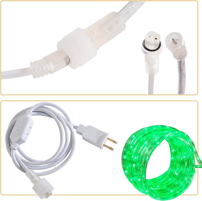 50ft Green Rope Lights, Connectable for Indoor & Outdoor,110V Transparent Flexible Tube Lights,Waterproof LED Rope Lighting For Outside, Deck, Patio, Pool, Camping, Bedroom Decor,Landscape Lighting