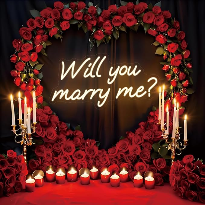 Will You Marry Me Neon Sign, Marry Me Light Up Letters for Wedding Proposal Decorations, Warm White, 16.5 x 8.3 inch