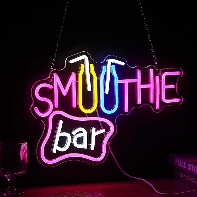 Smoothie Bar Neon Sign Dimmable Led Drink Milk Tea Neon Light For Wall Decor Neon Light Bar Sign By USB Powered Light Up Cool Smoothie Sign For Living Room Store Beverage Shop Restaurant Bar (Multicolour 15.9‘’*11.2‘’ ）