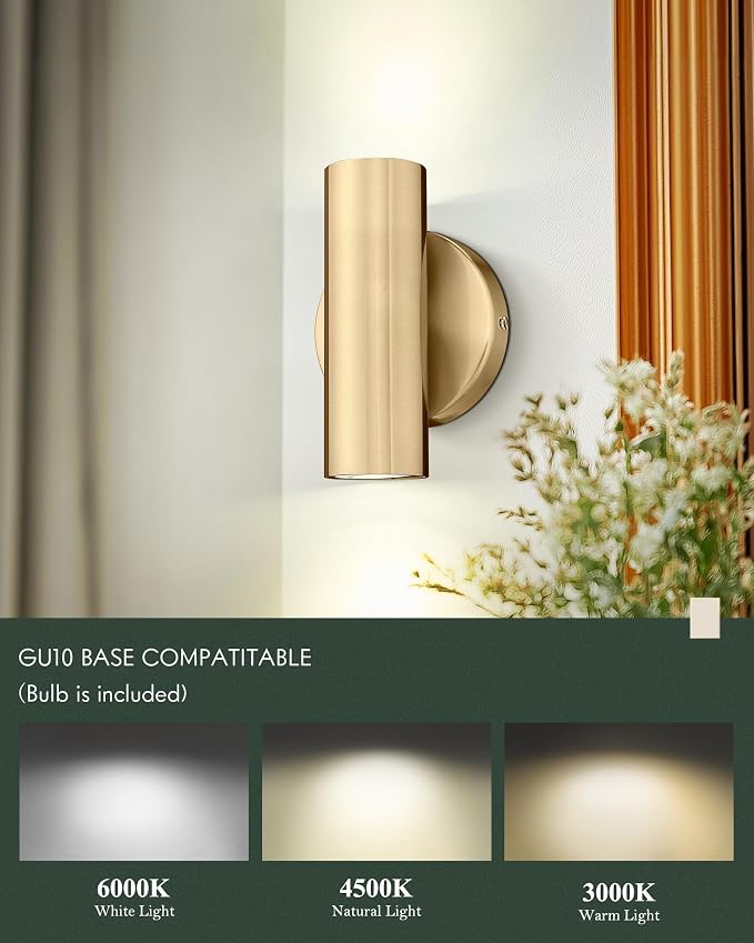 2 Pack Wall Sconces,Indoor Up and Down Wall Lamps,Brass Gold | Indoor Wall Lighting for bedroom,hallway,living room,entryway