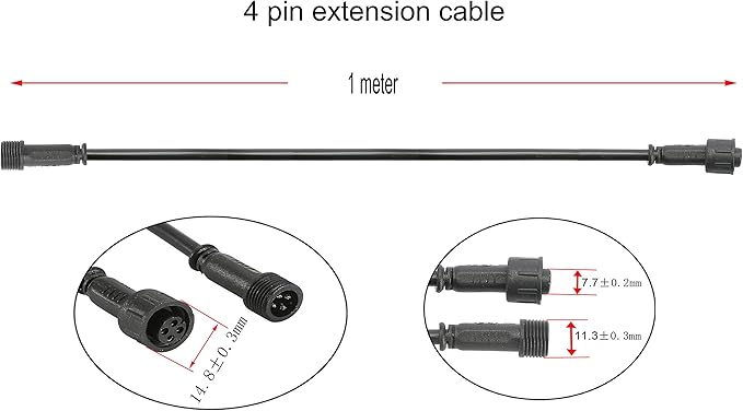 FVTLED 1m 3.28ft 4Pin Extension Cable Wire with Male and Female Connectors at Both Ends for RGB Multi-color LED Deck Light