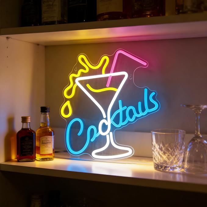 Cocktail Neon Sign Bar Neon Light Wall Decor Home Bar Party Lounge Decor | Dimmable Cocktail LED Neon Sign for Bar Club Game Room Restaurant Man Cave Party Birthday Drink Lover Gift Wall Decoration