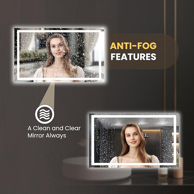 LOAAO 66"X40" LED Mirror for Bathroom, Lighted Bathroom Mirror with Lights, Anti-Fog, Dimmable, Memory Function, Clear Reflection