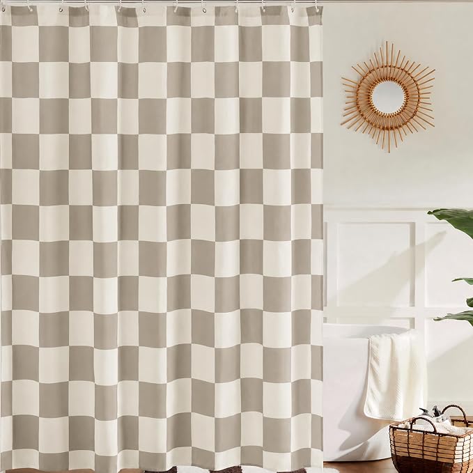 Ohocut Checkered Shower Curtain, Light Kahki and Beige Shower Curtains for Bathroom, Cute Retro Checkboard Shower Curtain Vintage Aesthetic, Washable Fabric Bath Curtain 72''x72''