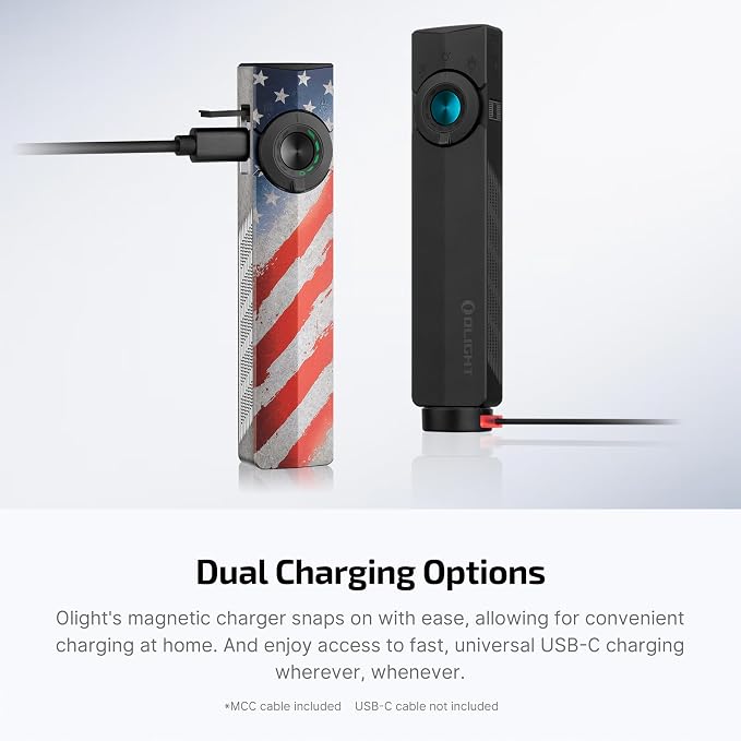 OLIGHT ArkPro EDC Flat Flashlight Rechargeable, Pocket Light, Stars&Stripes | Green Beam, White LED, UV Flashlight, 1500 Lumens Flash Light, USB-C Magnetic, Camping Lights for Emergency Work Outdoor Home