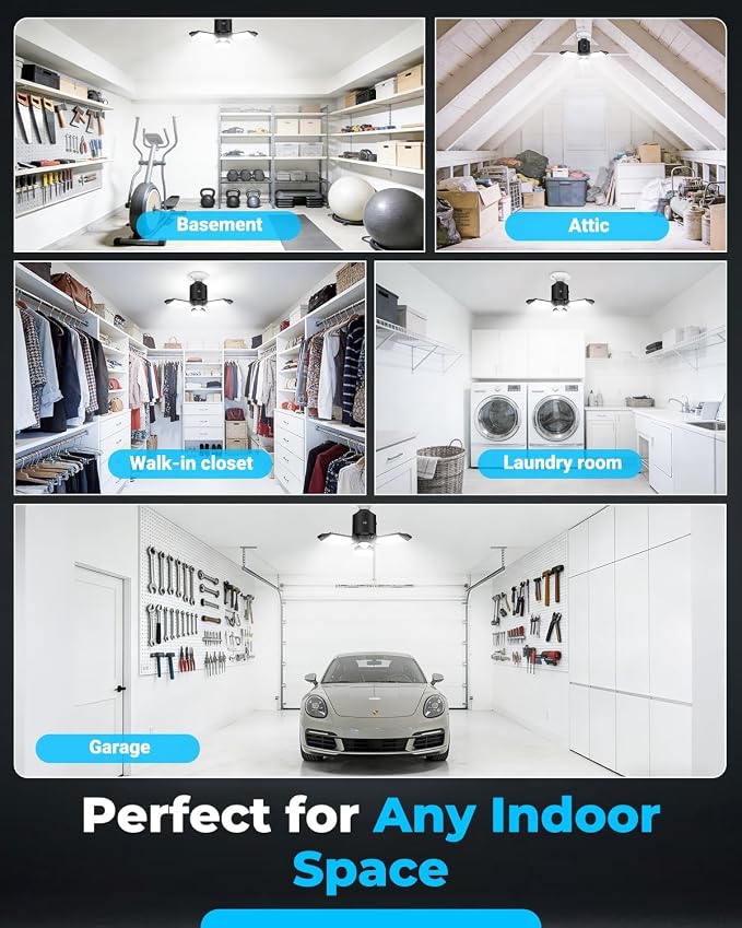 80W Motion Sensor Garage Light, All-Day Motion Activated Garage Light Led, Day & Night Sensing Garage Ceiling Lights, Adjustable Panels LED Shop Lights for Basement Attic