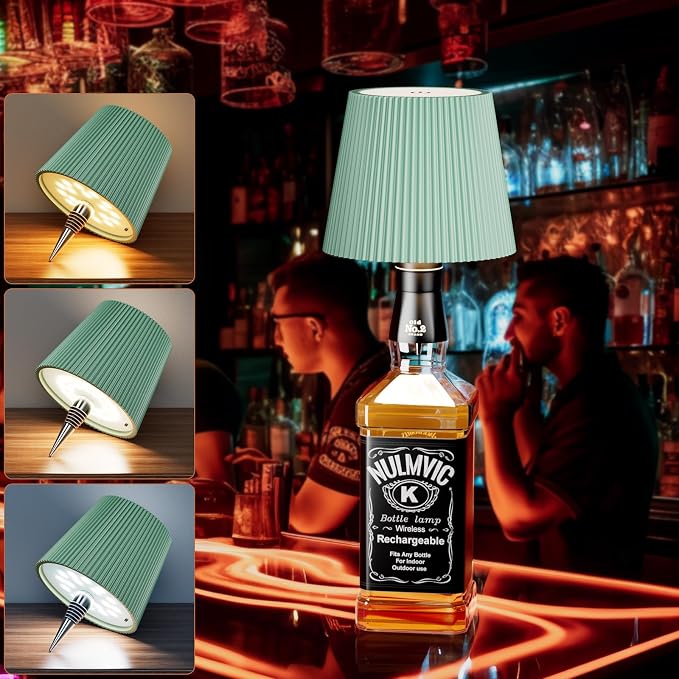 2 Pack Wine Bottle Lamps, 2026 New 3 Color Rechargeable Wireless Bottle Lamps, Bottle Light for Liquor Bottles with Touch Dimming for Parties, Restaurants & Home Decor（Light Green）