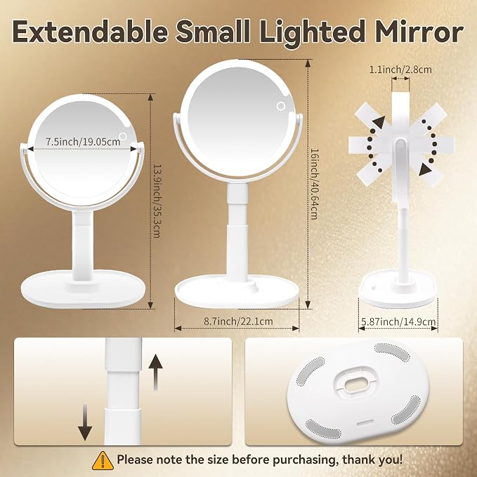 Makeup Mirror with Lights, 80 LED Dual-Sided Lighted Makeup Mirror with Magnification, Desk Mirror (1X/10X) with 3 Color (4000K-8000K) & Touch Dimmer, Rechargeable 2000mAh Battery, Gift for Women