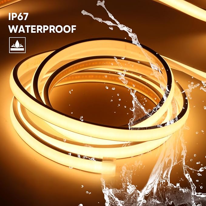 6.56ft AC 110V COB LED Strip Outdoor LED Strip Lights Waterproof | 3000K Warm White Rope Light 320LEDs 2 Meters Flexible Strip Lighting for Mirror Living Room Bedroom Study Garden