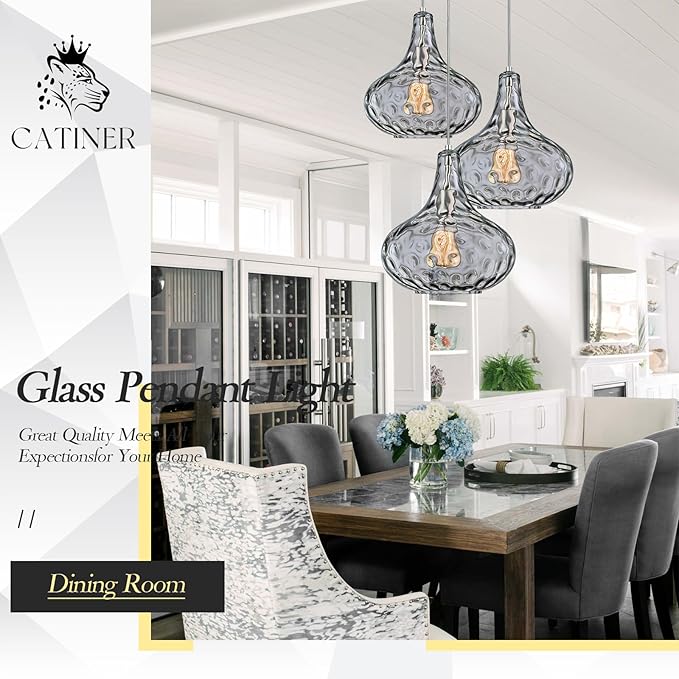 11" Smoked Hammered Glass Pendant Light – Blown Glass Ceiling Fixture with Brushed Nickel Finish, Modern Industrial Lighting for Kitchen Island, Dining Room, Hallway, Living Room