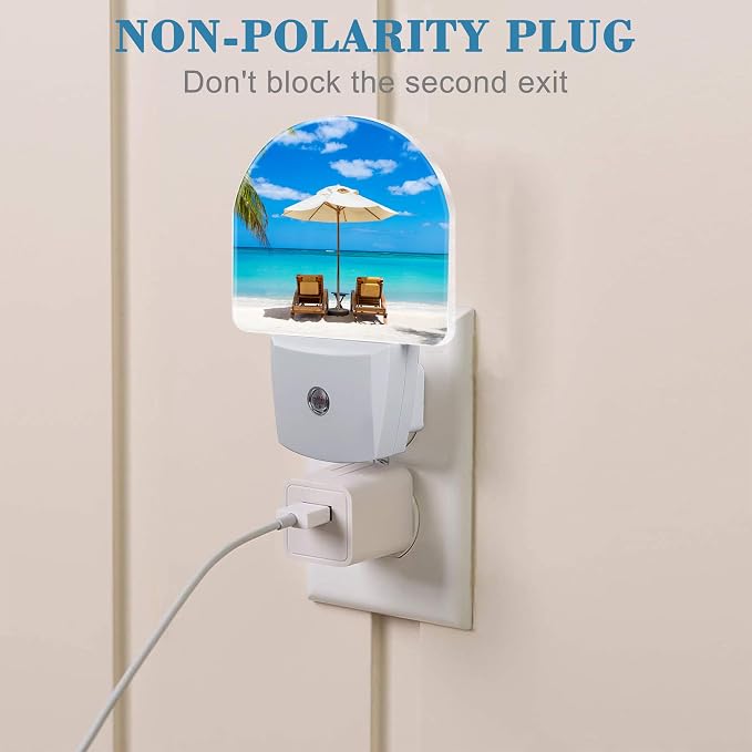 Deckchairs on The Beach Night Light Plug into Wall with Dusk to Dawn Sensor Cute Nightlight for Kid Girls Boys Women Men Room Decor, Hallway, Kitchen, Bathroom, Nursery, Stairs
