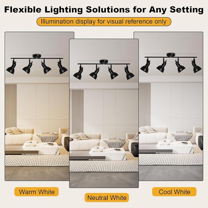 HiBay Track Lighting Fixtures Ceiling Black, Adjustable 4-Light Spotlight | Industrial LED Track Lights for Kitchen, Dining Room, Bedroom, E26 Base (Bulb Not Included)