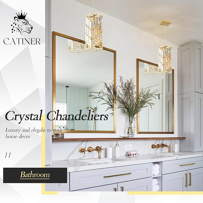 CATINER Gold Crystal Pendant Light, Mini Hanging Light, E26 | Gold crystal pendant light with adjustable 59" cord, E26 base, dimmable, ideal for kitchen island lighting