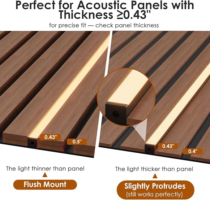 Slat Wall Lights for Wood Panel-6PCS LED Recessed Lighting Kit | White Light Cover Adhesive Black LED Light for Wood Slat Wall Panels,Dimmable& Touch 3000K Led Strip Lights
