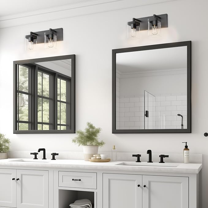 Bathroom Vanity Light, Square Design 2 Lights Morden Bathroom Lighting Fixtures Over Mirror, Black Light Fixtures for Living Room/Bedroom