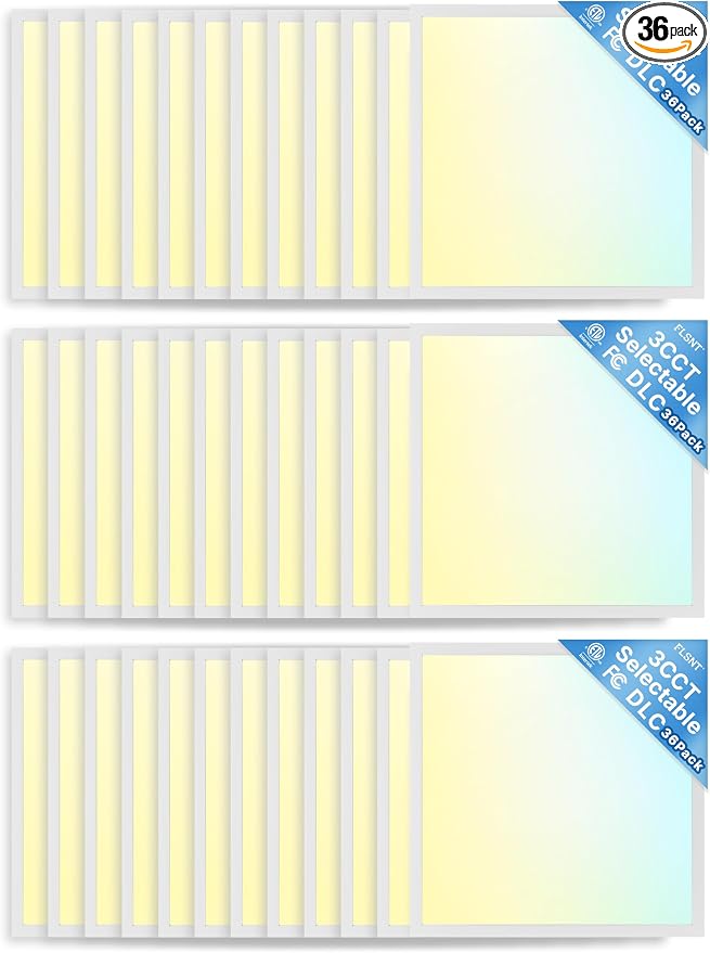 36 Pack 2x2 LED Flat Panel Light, Backlit T-Grid Drop Ceiling Light, 20/30/35W Selectable, 2200/3300/3850LM, 3500K/4000K/5000K 3CCT, 0-10V Dimmable, 120-277V, ETL DLC Listed, Damp Rated