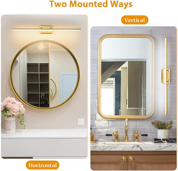 LED Bathroom Vanity Light, Modern Bathroom Light Fixture Over Mirror (3000K/4000K/6000K, Dimmable), Vanity Light Bar with Angle Adjustable, 40 Inch, Brass