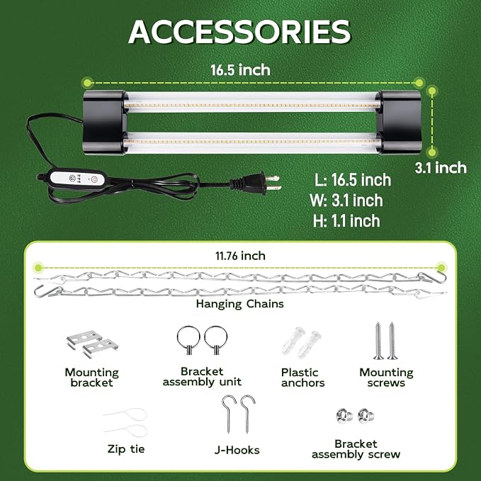 Hlite LED Grow Light 16 inch, Hanging Full Spectrum Linkable 2 Pack | Linkable Plant Grow Lights for Indoor Plants, Auto On/Off Timer, Seed Starting to Bloom, Plug and Hanging, Yellow