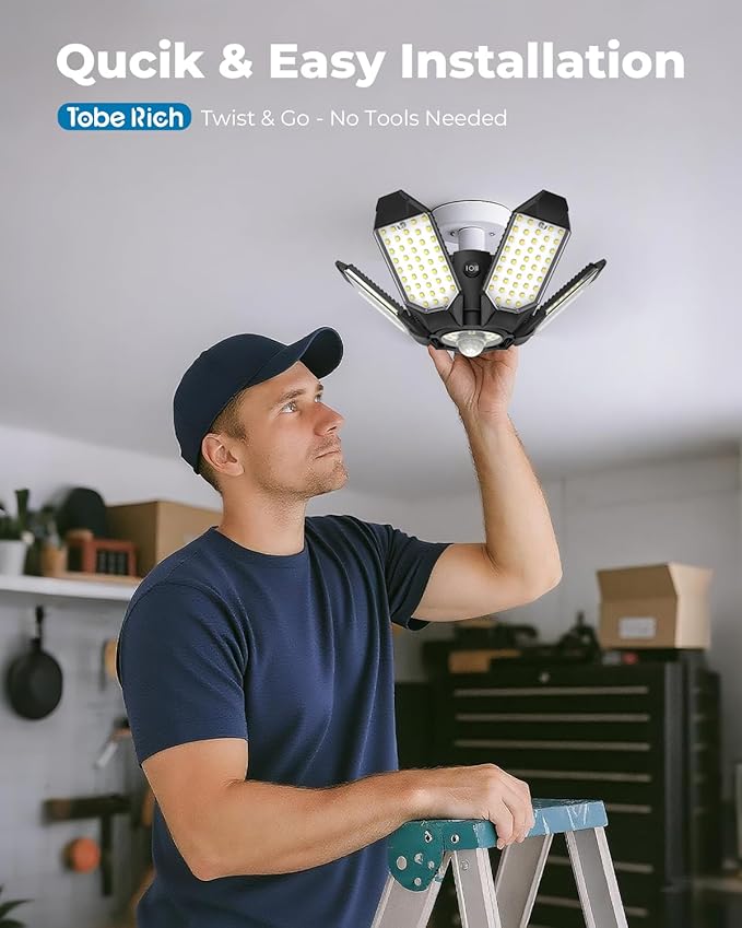 2 Pack Motion Sensor Garage Lights, 20000LM Motion Sensor Shop Light with 3 Switch Modes, 6500K Indoor Motion Activated Shop Lights Bay Lighting for Garage, Workshop, Utility Room