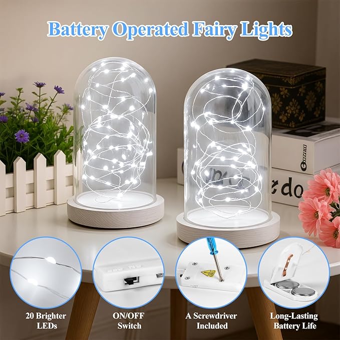 Lakumu 6-Pack Fairy Lights Battery Operated String Lights-7FT 20 LED,Waterproof Silver Wire Firefly Lights for Mason Jars DIY Bedroom Wedding Party Centerpiece Table Decor,Cool White