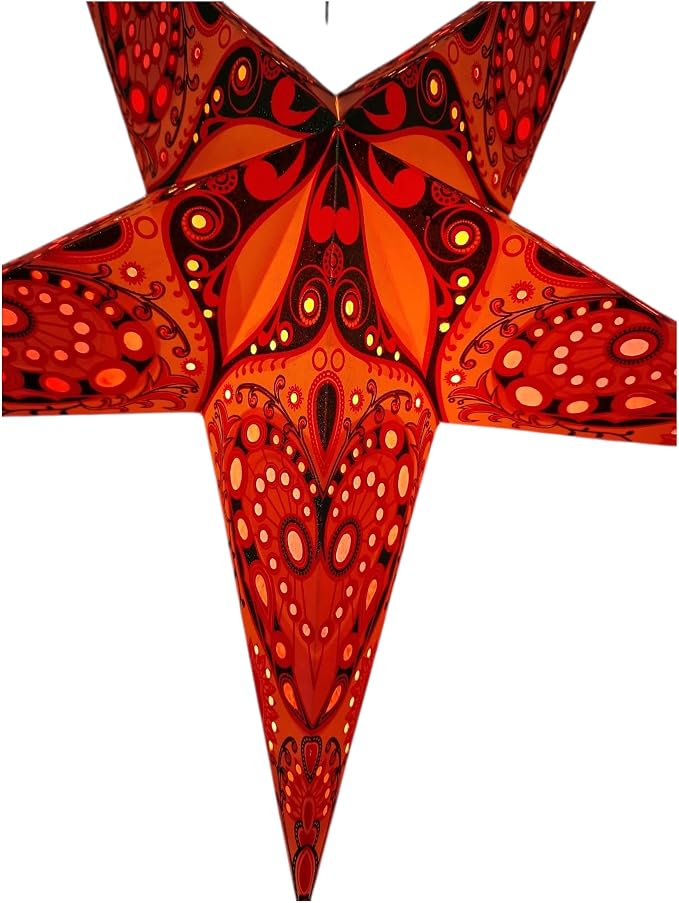 Lantern Lampshade Paper Star Light Shades Large 60cm Hanging Decorations for Christmas Wedding Home Decoration Birthday Party Foldable 5 Pointed Star (Glitter Orange, Green, Pink)