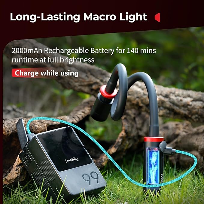SmallRig RM 03 Macro Photography LED Light, Adjustable Beam Angle, 5 Colors CRI95 TLCI92, Bendy Light for Camera with Cold Shoe Adapter, Clamp, Diffuser, Spotlight, Barndoor, Gobos, IP54 Rating - 5480